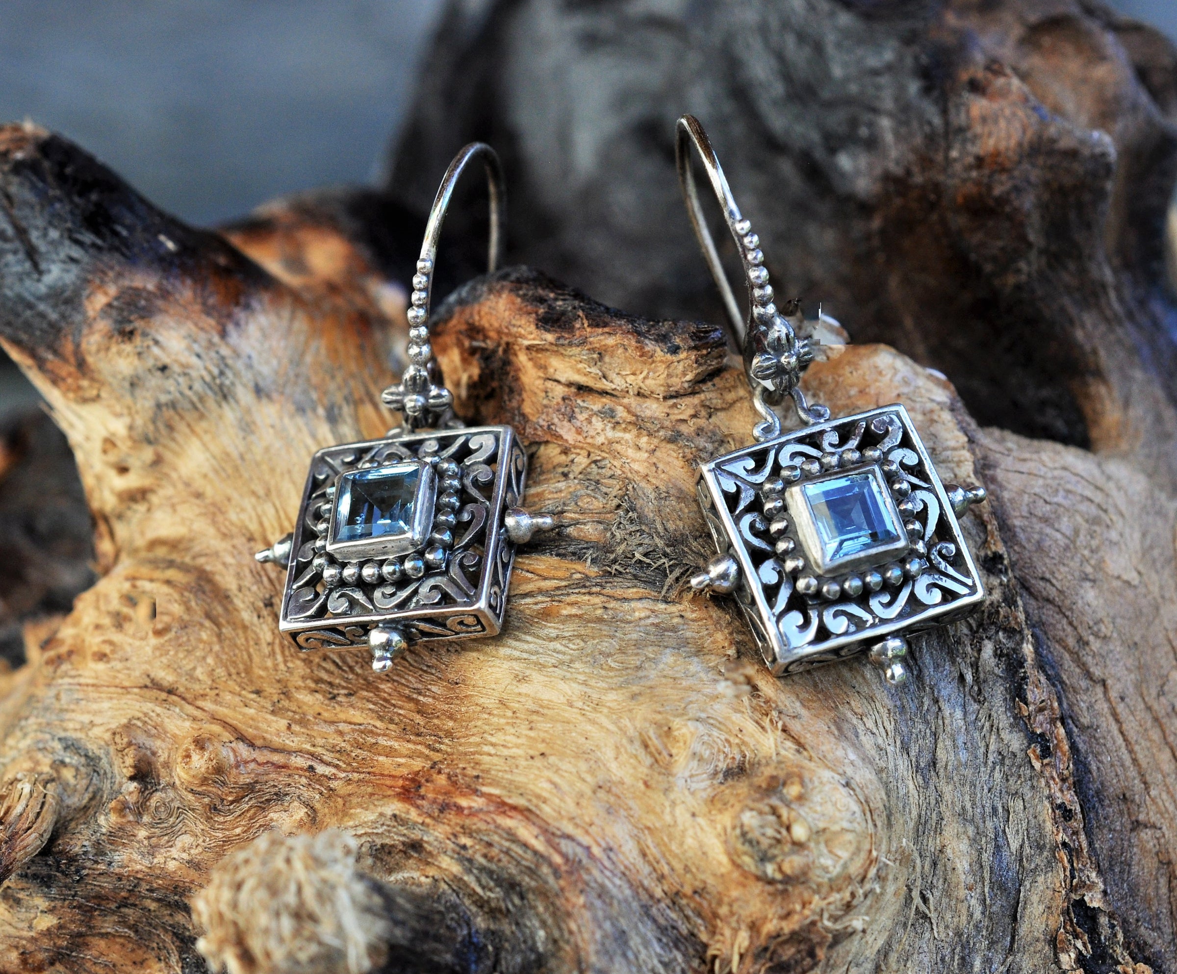 Square blue shop topaz earrings